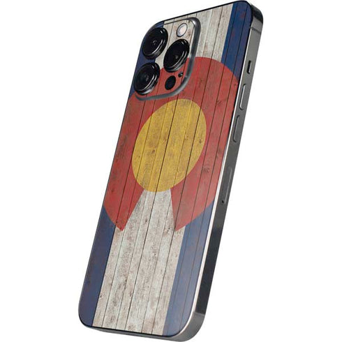 Colorado Flag Dark Wood iPhone 14 Pro Skin